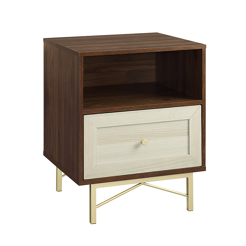 Left View: Walker Edison - 2-Piece Mid-Century 2-Drawer Side Table Set - White