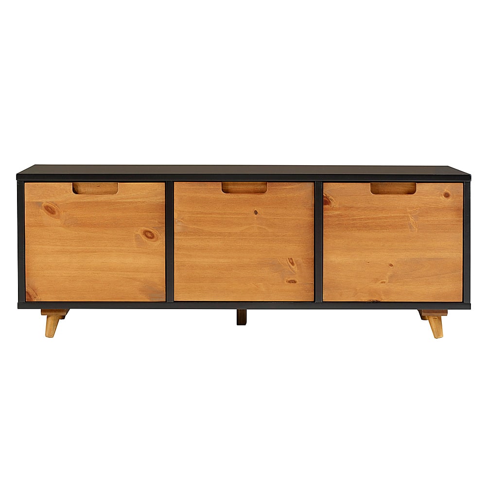 Left View: Walker Edison - Mid Century Storage Console with 3 Drawers for TVs up to 55" - Caramel/black