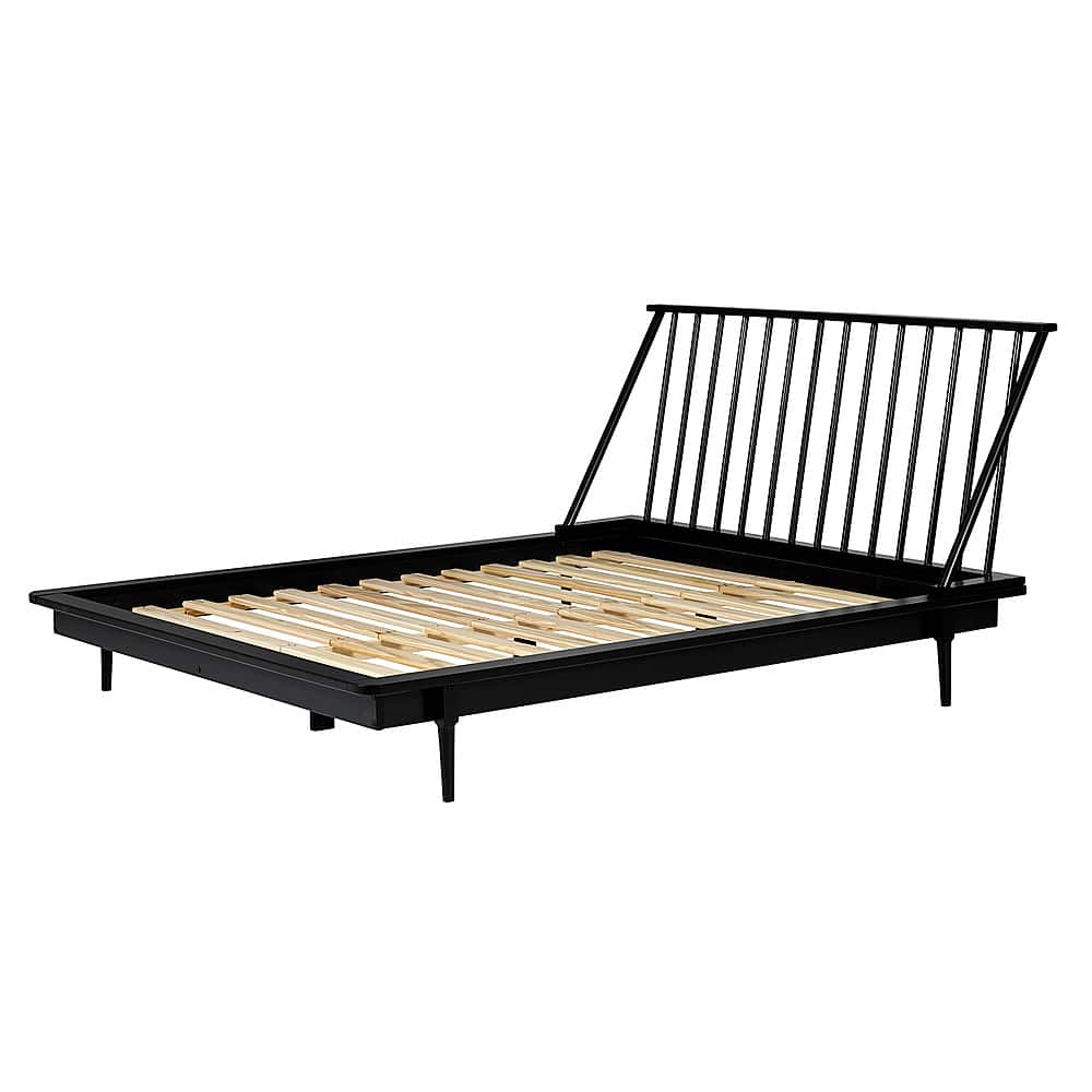 Angle. Walker Edison - Boho Solid Wood Queen Spindle Bed Frame - Black.