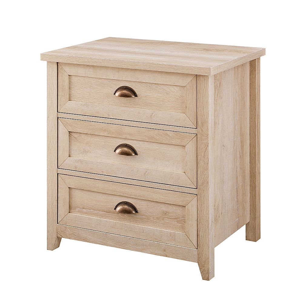 Left View: Walker Edison - 25” Classic Framed  3 Drawer Bedside Table - White Oak