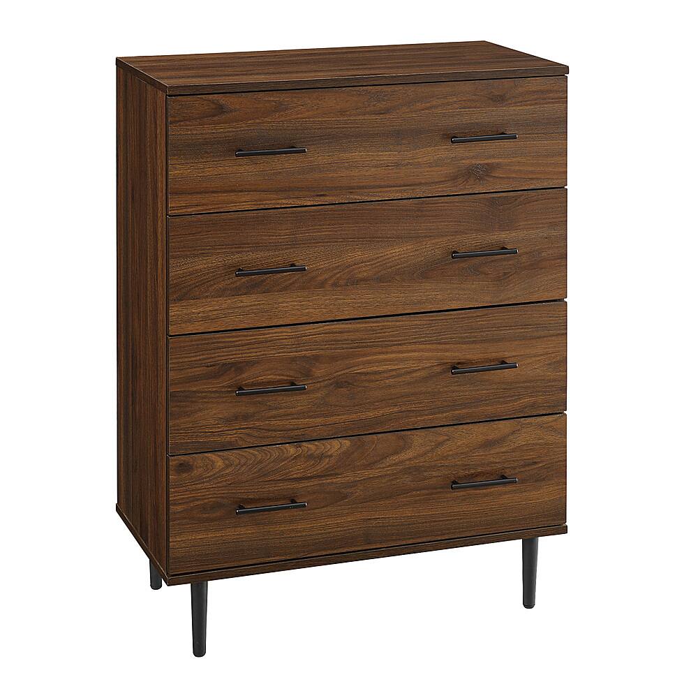 Left View: Walker Edison - 30” Modern 4 Drawer Vertical Storage Chest - Dark Walnut