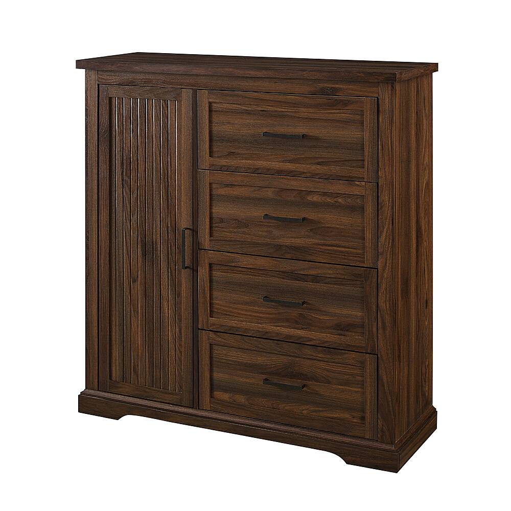 Angle. Walker Edison - 45” Coastal Style 4 Drawer Wardrobe - Dark Walnut.