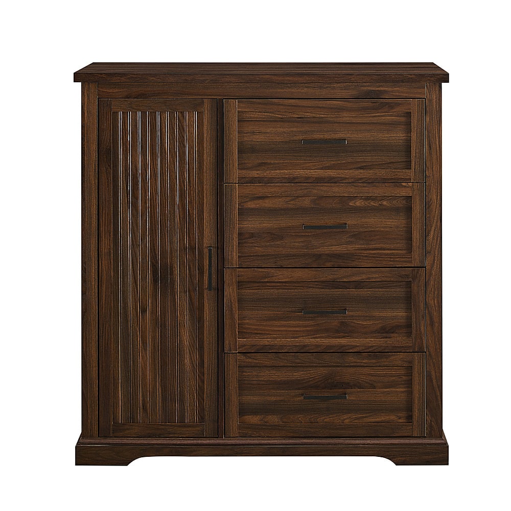Front. Walker Edison - 45” Coastal Style 4 Drawer Wardrobe - Dark Walnut.