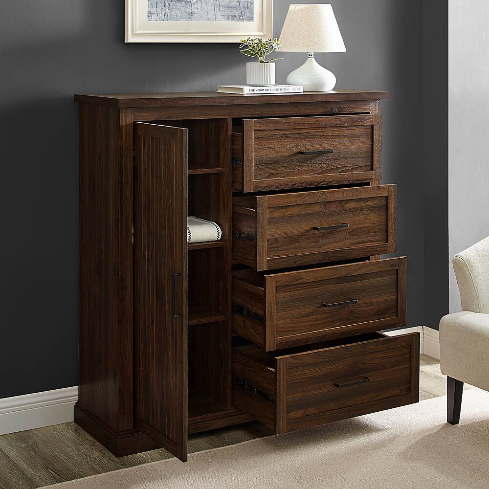 Alt View 14. Walker Edison - 45” Coastal Style 4 Drawer Wardrobe - Dark Walnut.