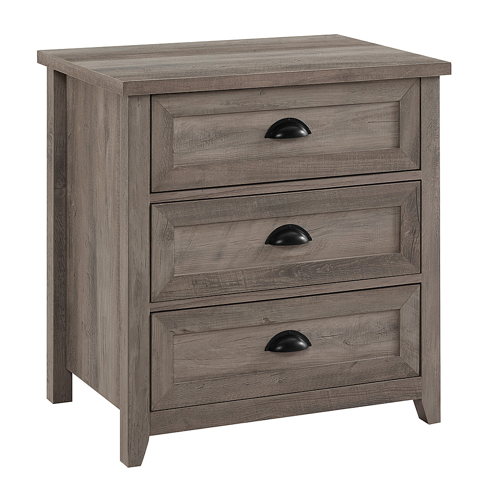 Angle View: Walker Edison - 25” Classic Framed  3 Drawer Bedside Table - Grey Wash