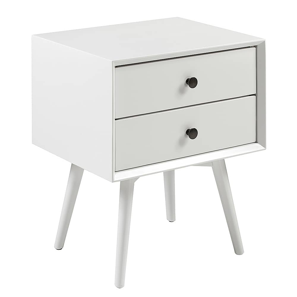 Left View: Walker Edison - 25” Modern Solid Wood 2 Drawer Nightstand - White