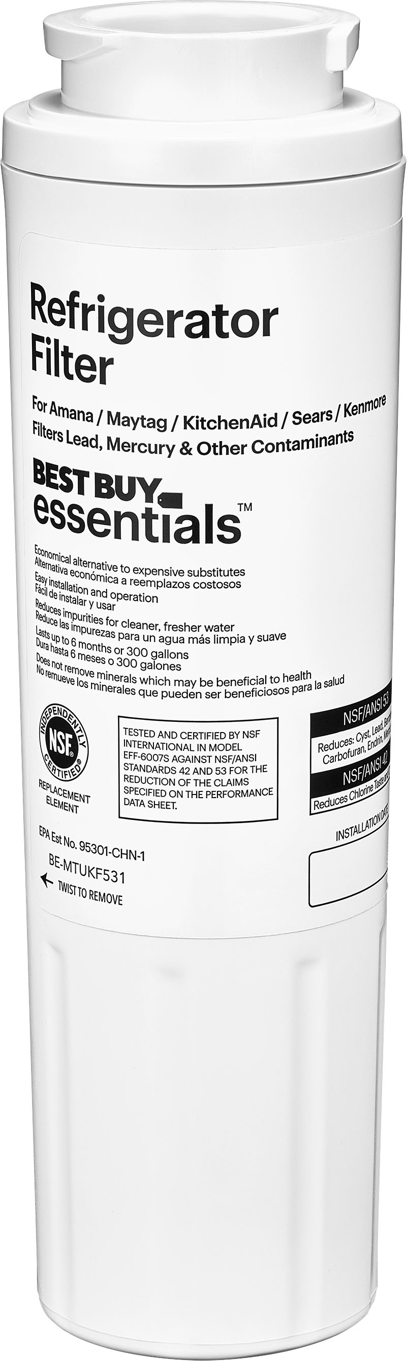 Druif Expertise Beweren Best Buy essentials™ NSF 42/53 Water Filter Replacement for Select  Amana/Maytag, KitchenAid and Sears/Kenmore Refrigerators White BE-MTUKF531  - Best Buy