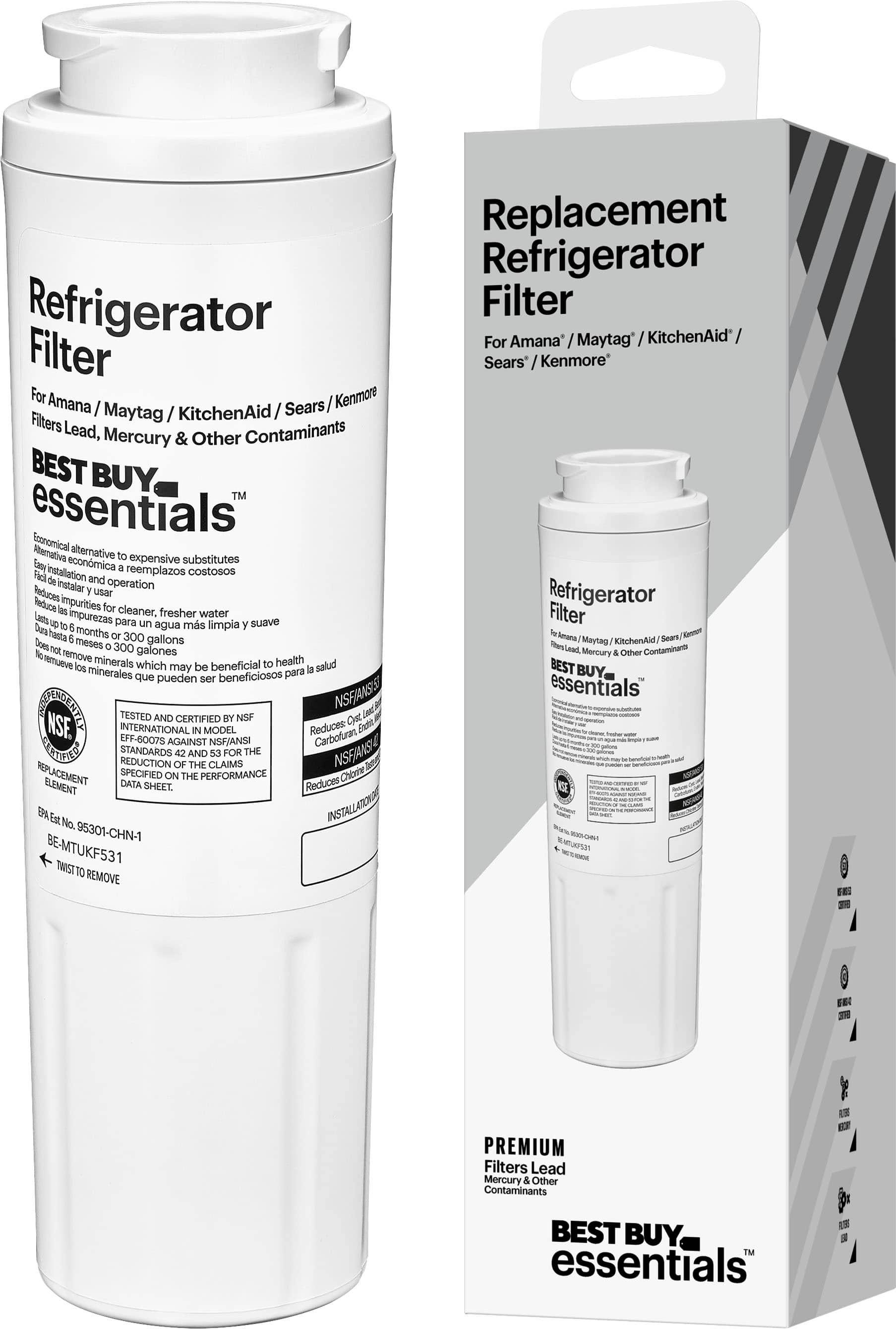 Front. Best Buy essentials™ - NSF 42/53 Water Filter Replacement for Select Amana/Maytag, KitchenAid and Sears/Kenmore Refrigerators - White.