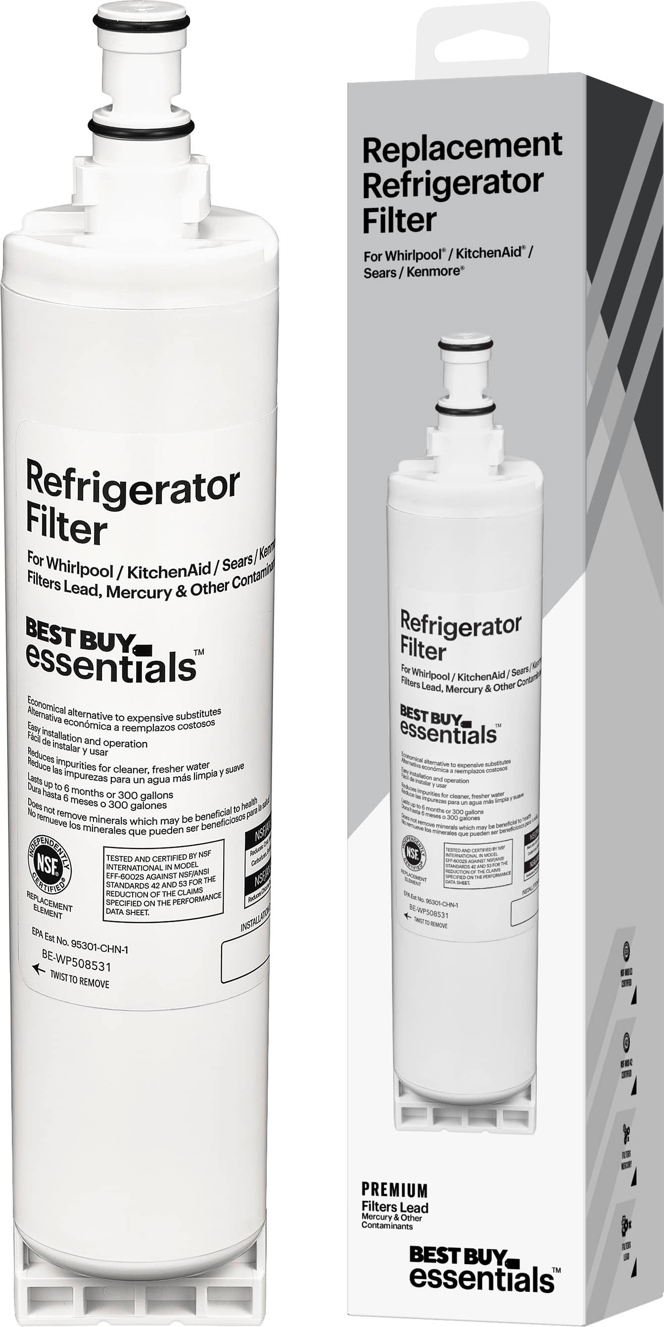 Best Buy essentials™ - NSF 42/53 Water Filter Replacement for Select Whirlpool, KitchenAid and Sears/Kenmore Refrigerators - White - Front_Zoom