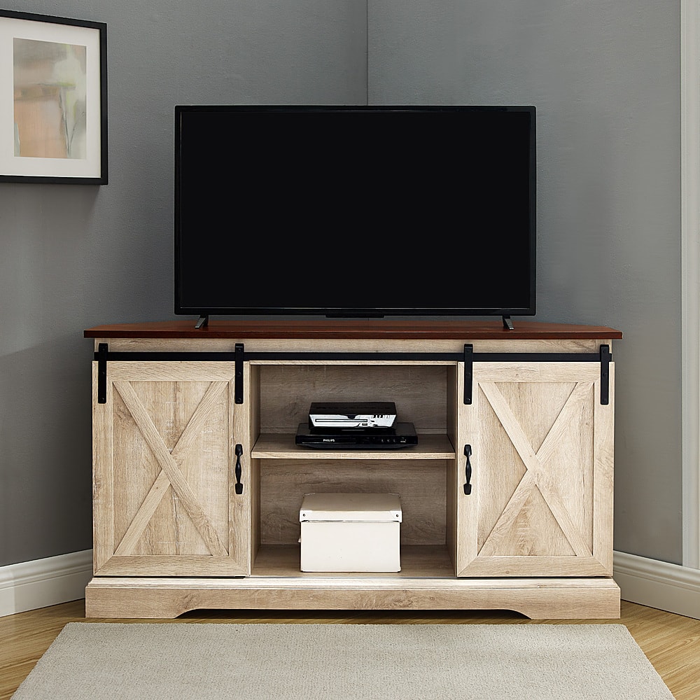 Best Buy: Walker Edison 58 Modern Farmhouse Sliding Door TV Stand for Most  TVs up to 65 Rustic White Brown BB58SBDWO