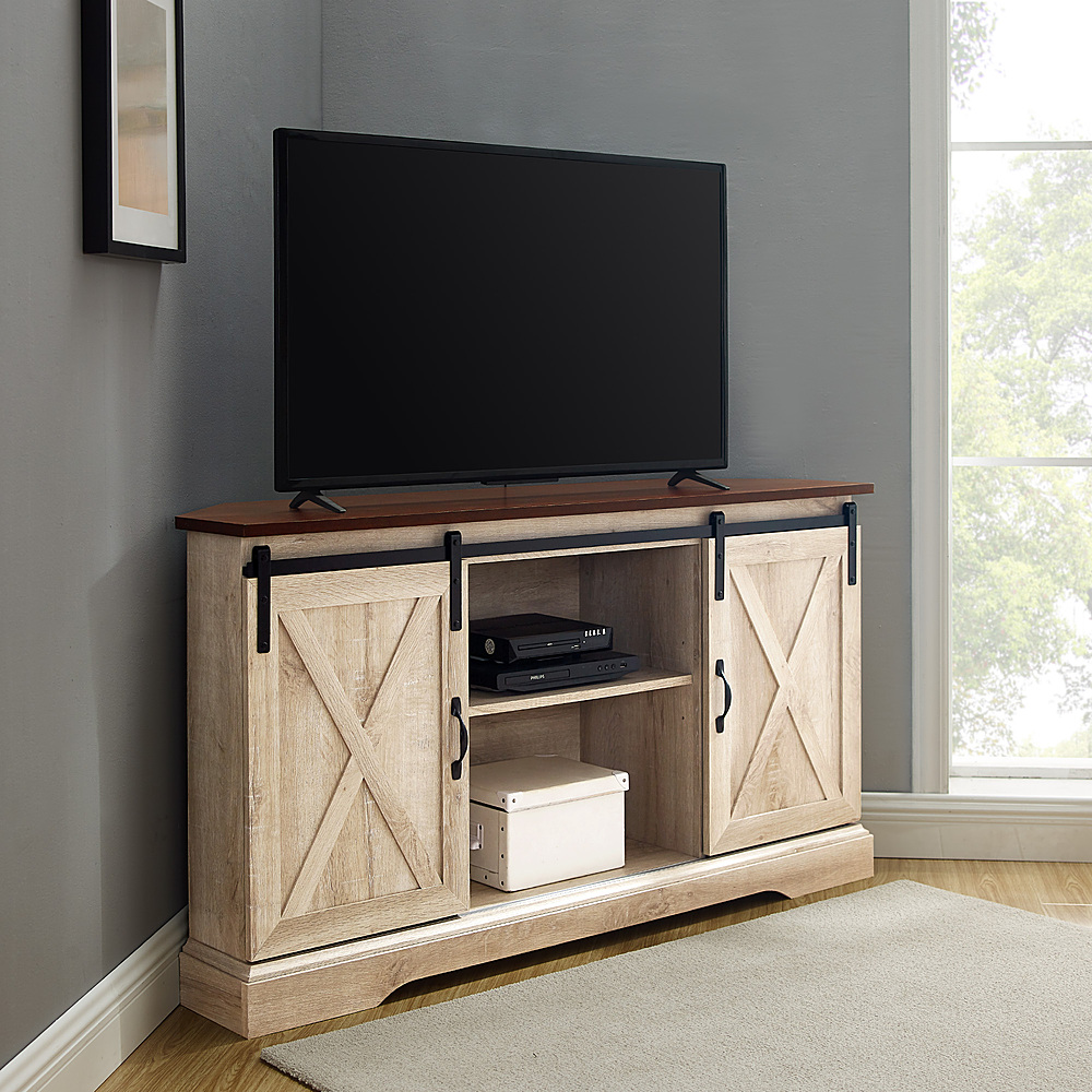 Best Buy: Walker Edison 58 Modern Farmhouse Sliding Door TV Stand for Most  TVs up to 65 Rustic White Brown BB58SBDWO