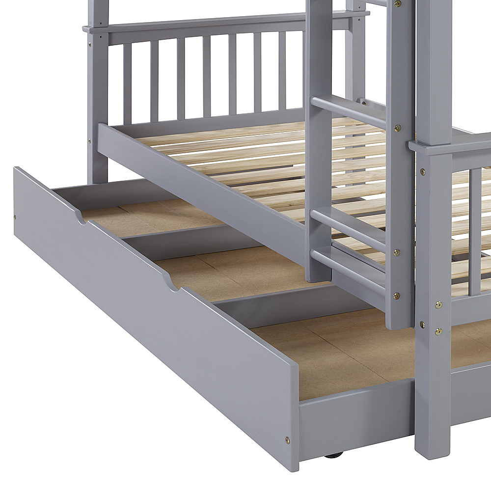 Angle View: Walker Edison - Solid Wood Twin Bunk Bed with Trundle Bed - Grey