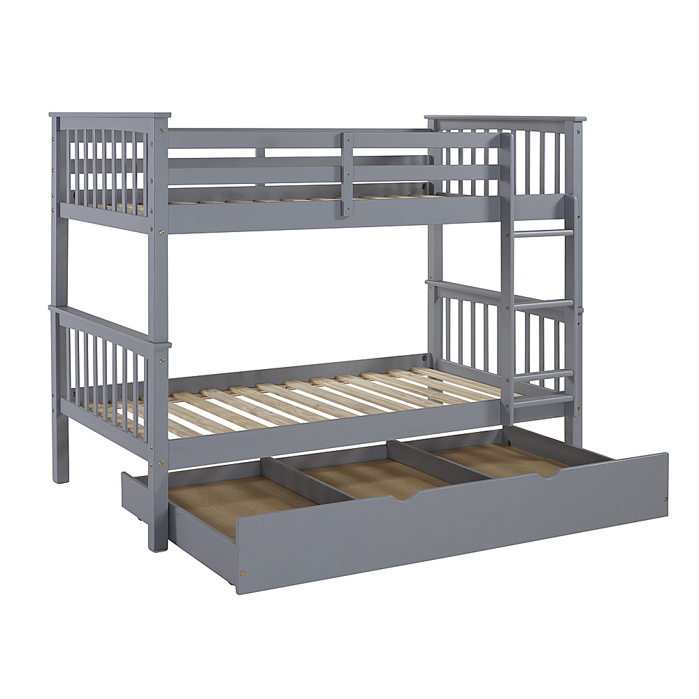Left View: Walker Edison - Solid Wood Twin Bunk Bed with Trundle Bed - Grey
