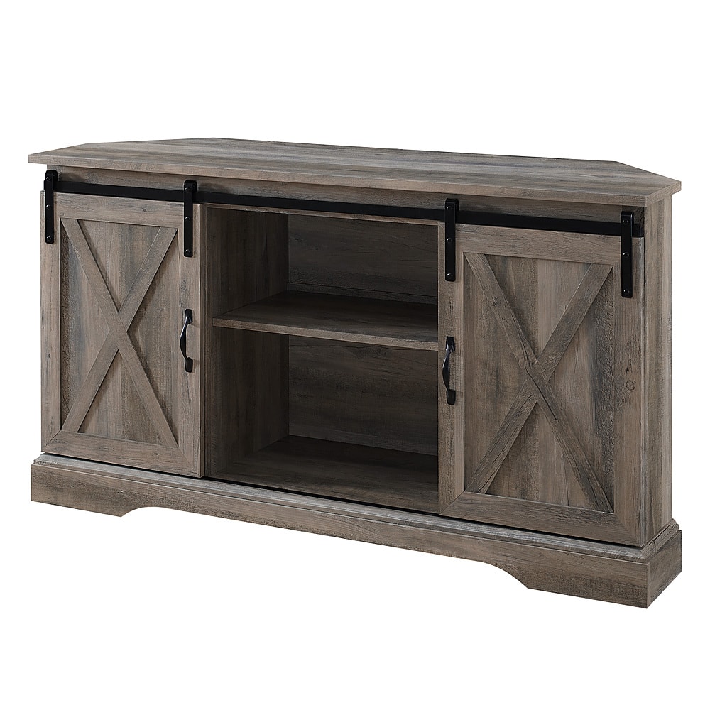 Left View: Walker Edison - Modern Farmhouse TV Stand for TVs up to 58” - Grey Wash