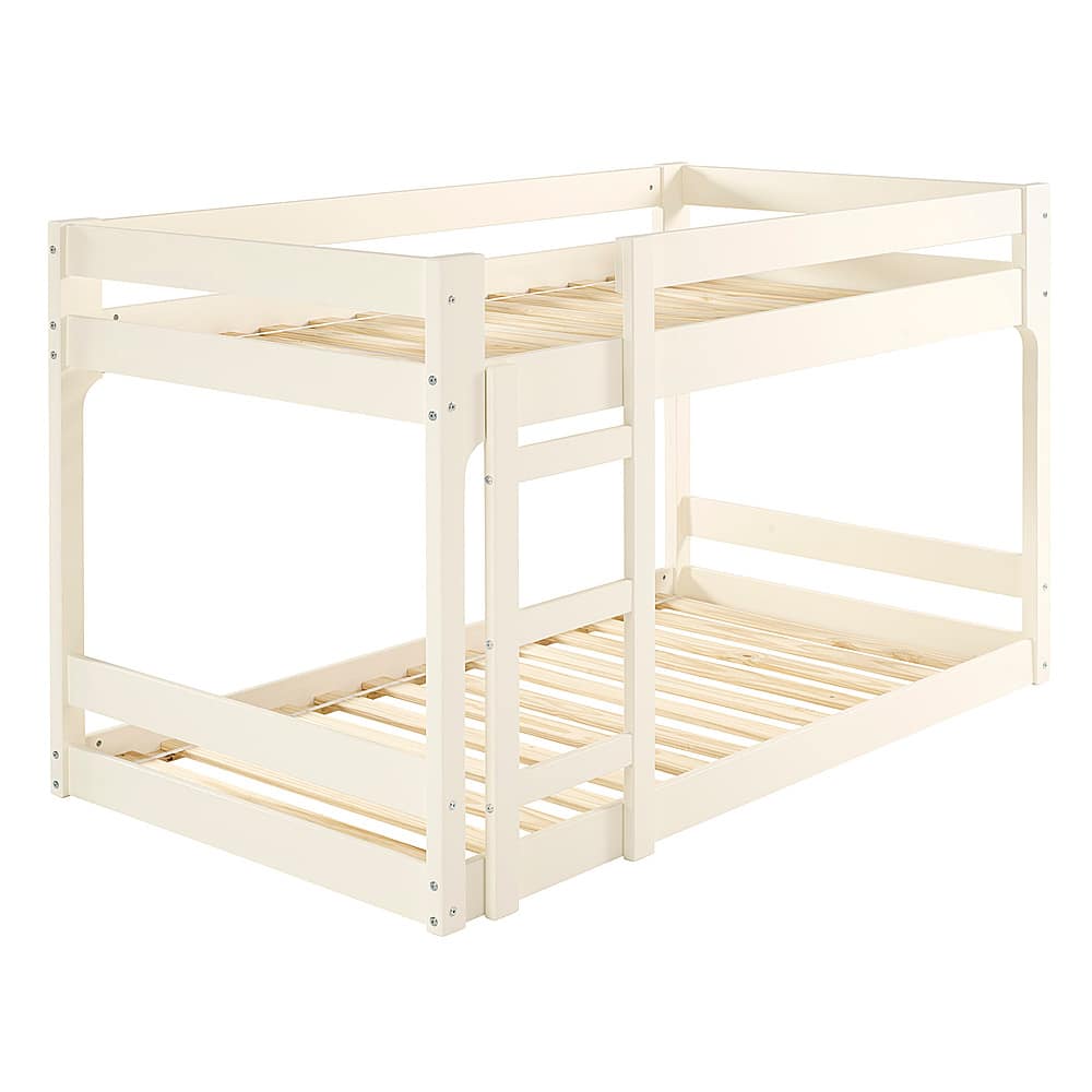 Left View: Walker Edison - Modern Jr. Twin Over Twin Solid Wood Bunk Bed - White