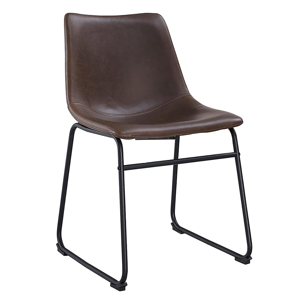 Angle View: Walker Edison - 18" Industrial Faux Leather Dining Chair, Set of 2 - Brown