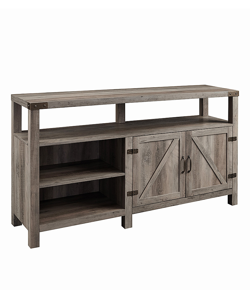 Angle View: Walker Edison - Modern Farmhouse Barn Door Highboy TV Stand for TVs up to 65" - Grey Wash