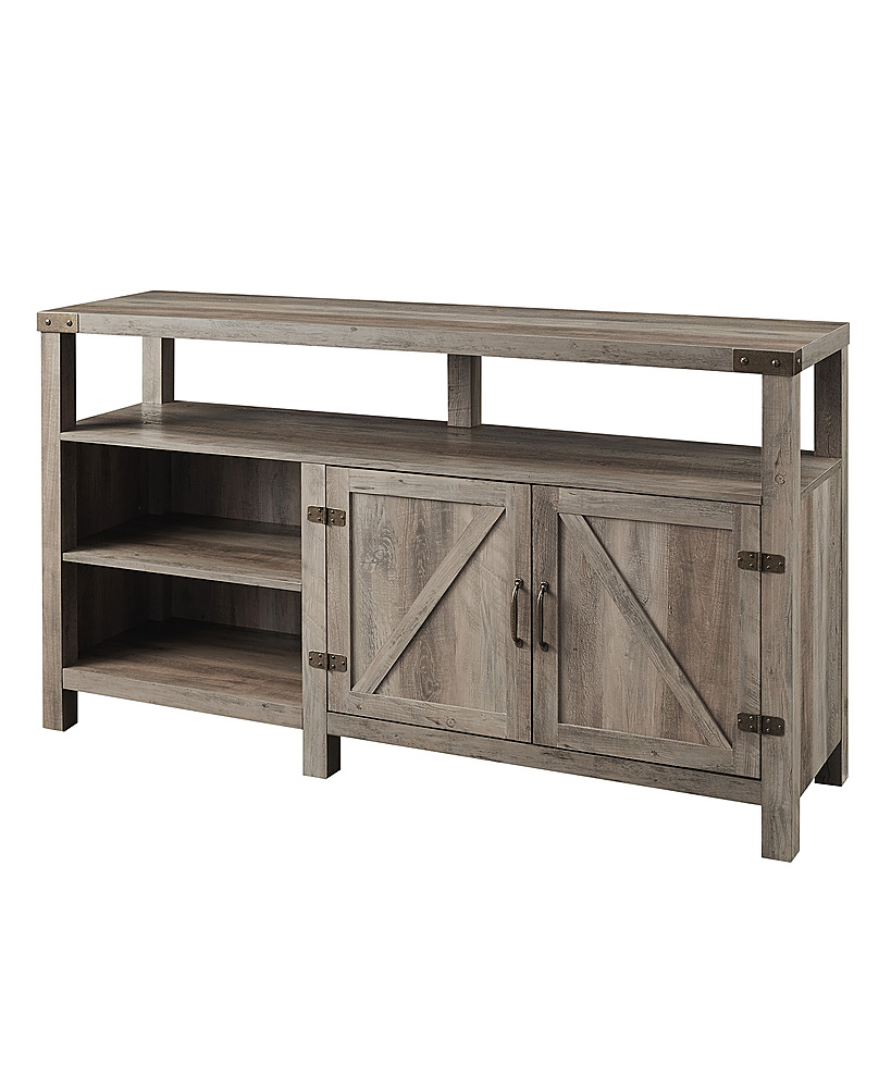 Left View: Walker Edison - Modern Farmhouse Barn Door Highboy TV Stand for TVs up to 65" - Grey Wash