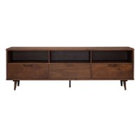Walker Edison - Mid Century Modern 3 Drawer Solid Wood Console for TVs up to 80" - Walnut - Front_Zoom