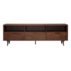 Walker Edison - Mid Century Modern 3 Drawer Solid Wood Console for TVs up to 80" - Walnut - Front_Zoom