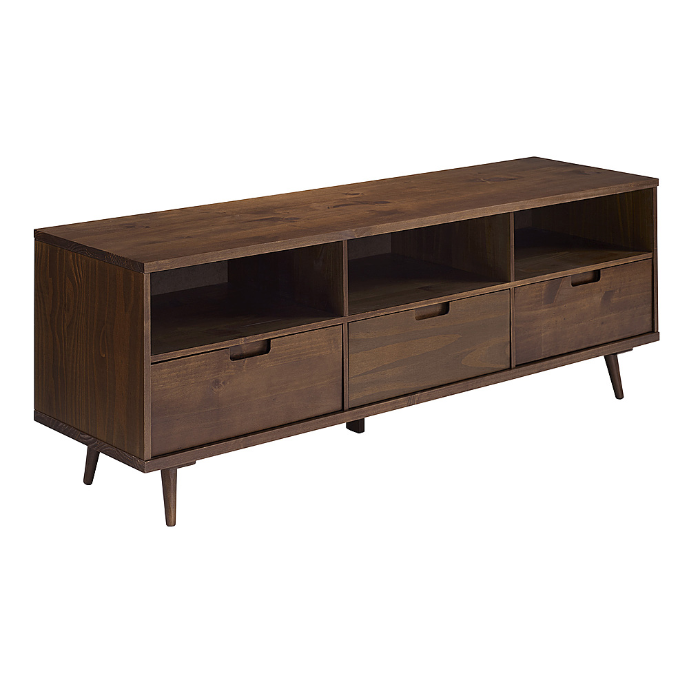 Left View: Walker Edison - Mid Century Modern 3 Drawer Solid Wood Console for TVs up to 80" - Walnut