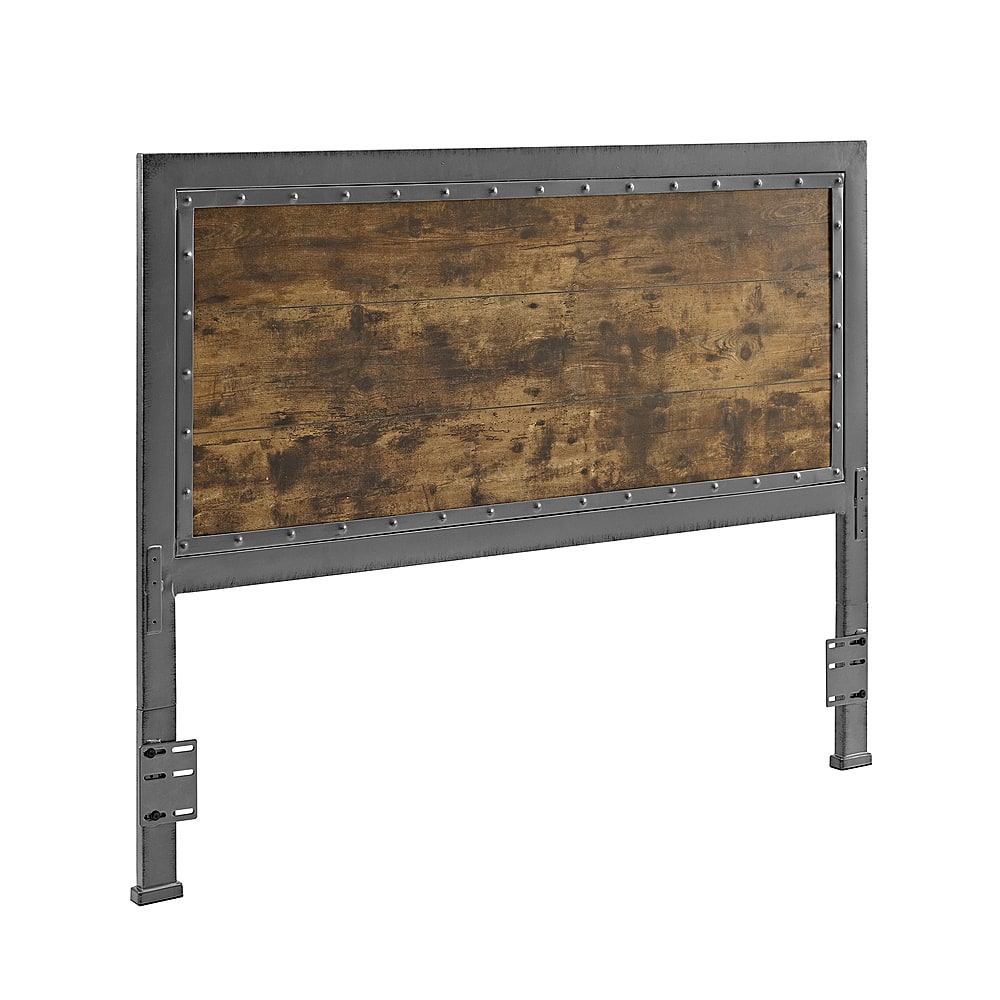 Angle View: Walker Edison - 48" Industrial Queen Size Wood Metal Panel Headboard - Brown