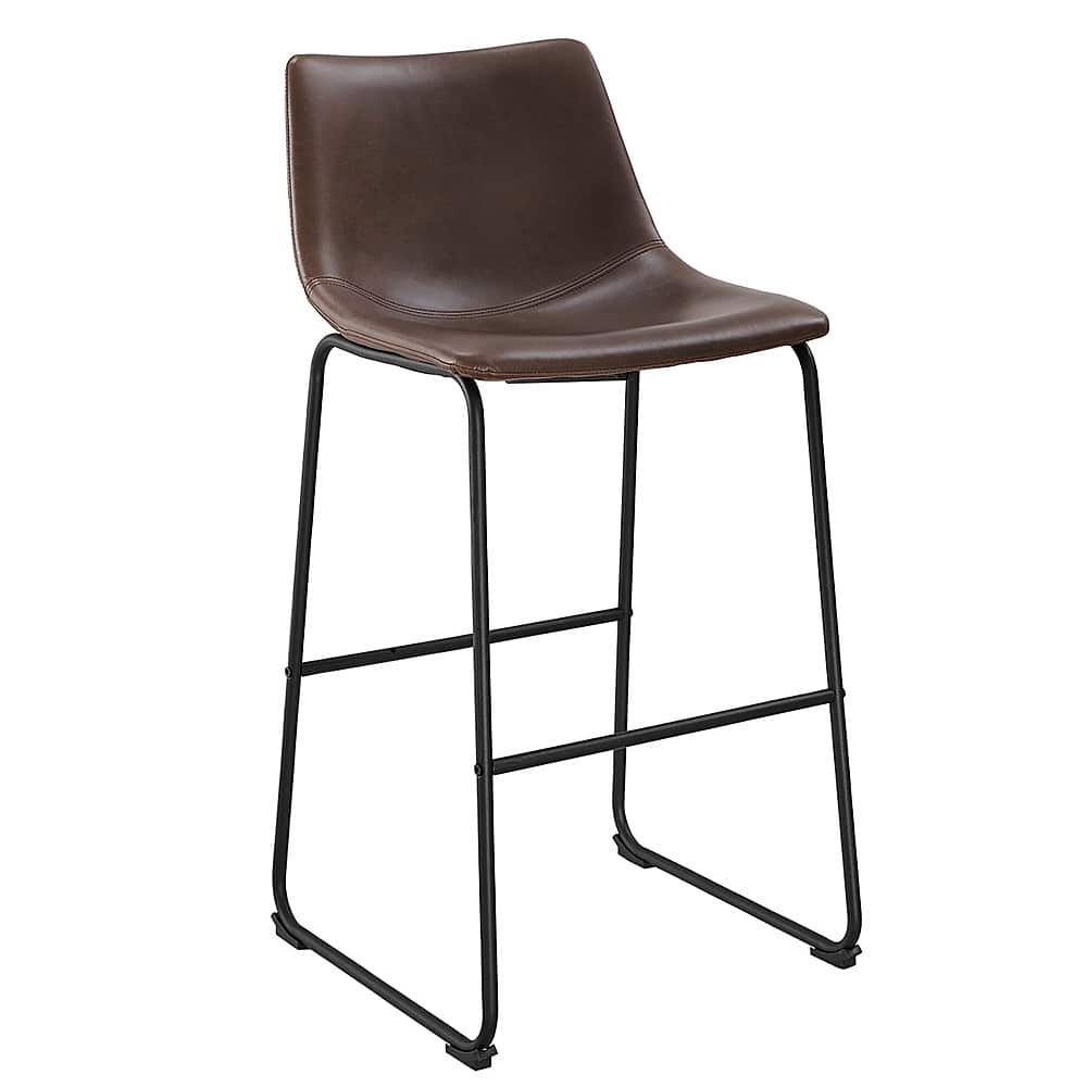 Left. Walker Edison - 30" Industrial Faux Leather Barstools, Set of 2 - Brown.