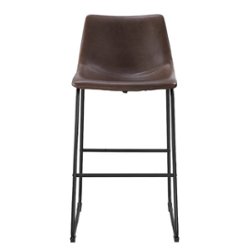 Walker Edison - 30" Industrial Faux Leather Barstools, Set of 2 - Brown - Front_Zoom