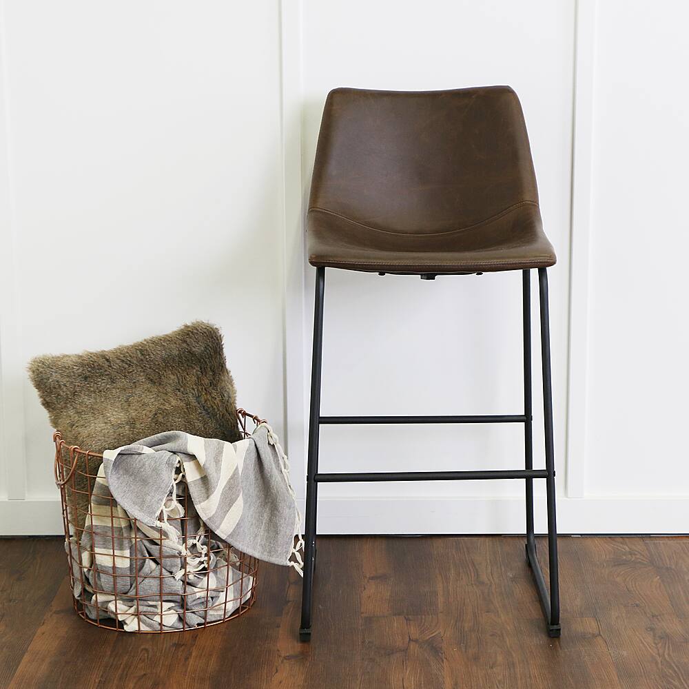 Alt View 12. Walker Edison - 30" Industrial Faux Leather Barstools, Set of 2 - Brown.