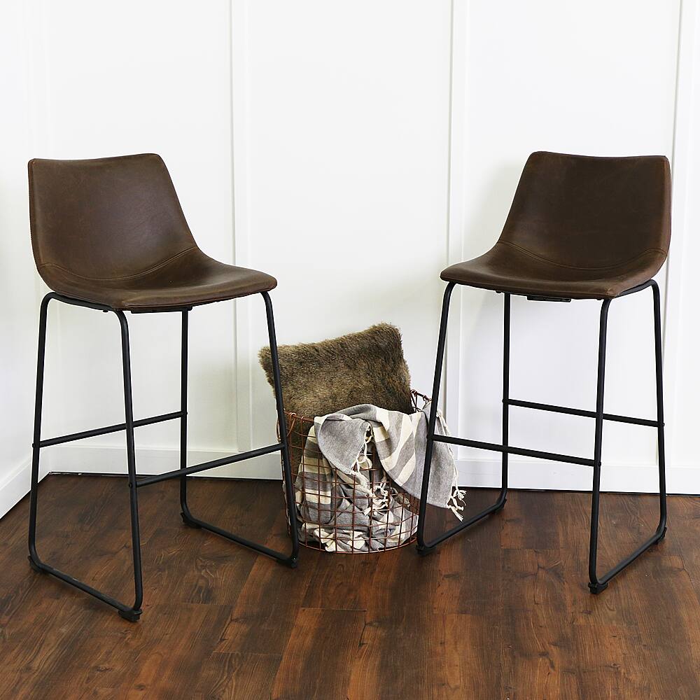Alt View 13. Walker Edison - 30" Industrial Faux Leather Barstools, Set of 2 - Brown.