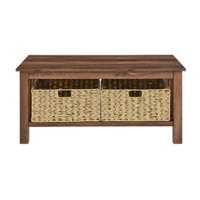 Walker Edison - 40” Mission Style Coffee Table with Storage Bins - Rustic Oak - Front_Zoom
