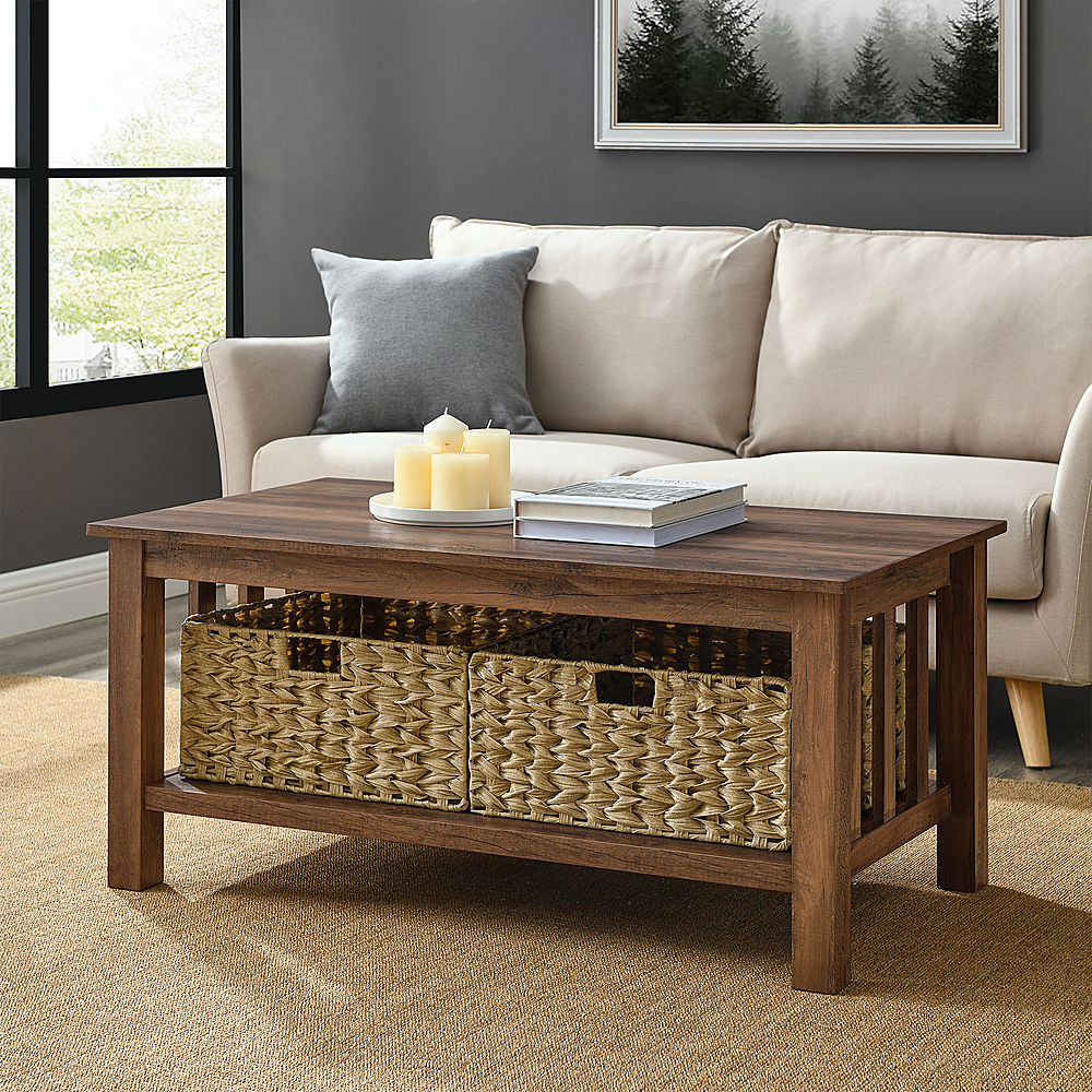 Best Buy: Walker Edison 40” Mission Style Coffee Table with Storage ...