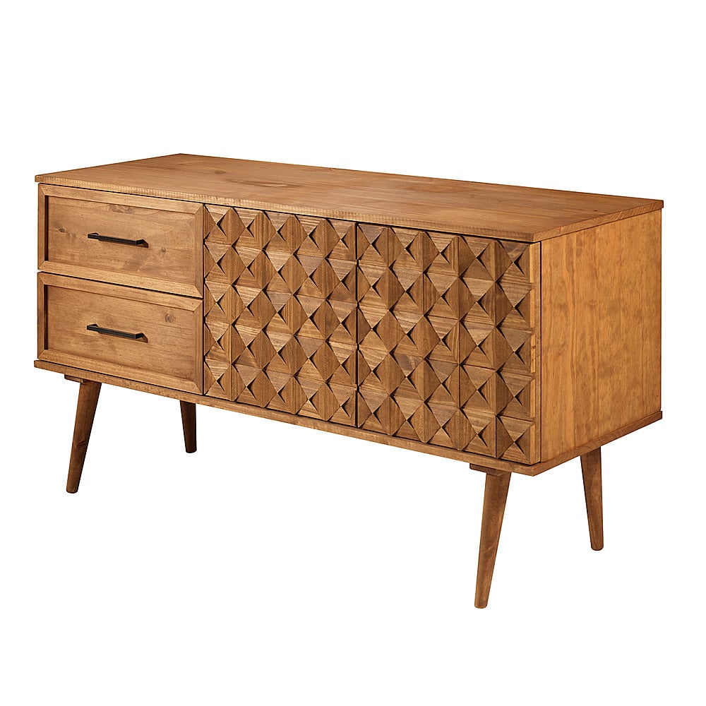 Angle View: Walker Edison - 58” Solid Wood 2 Door Prism Detail Sideboard - Caramel