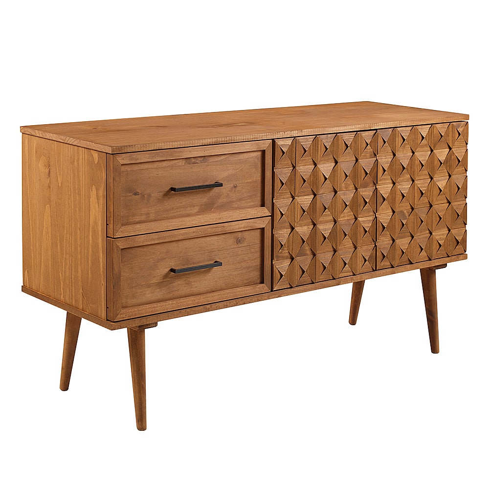 Left View: Walker Edison - 58” Solid Wood 2 Door Prism Detail Sideboard - Caramel