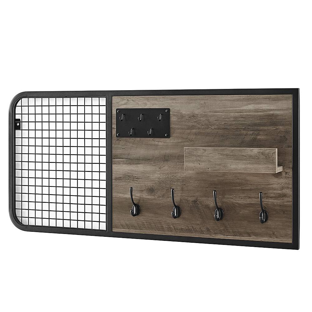 Angle View: Walker Edison - 42" Metal and Wood Wall Organizer with Hooks - Grey Wash