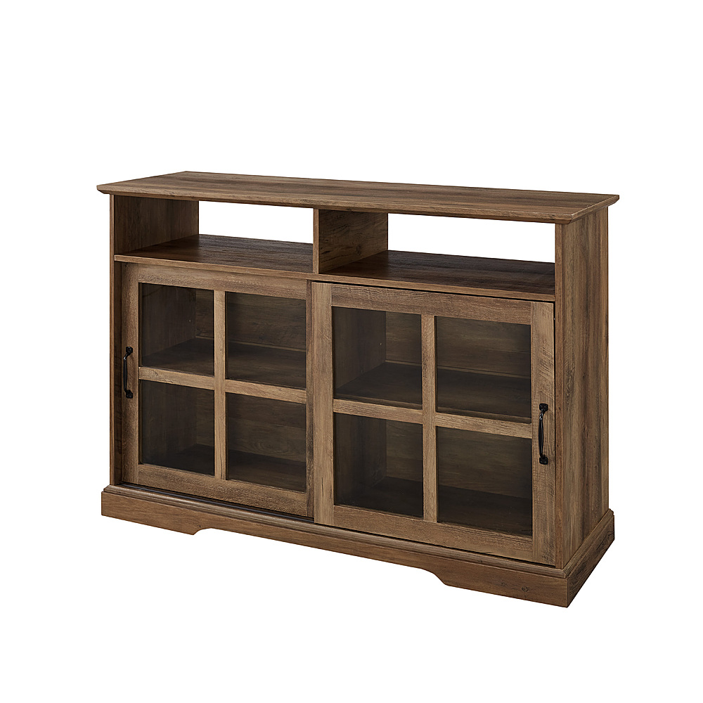 Left View: Walker Edison - Farmhouse Sliding Glass Door Storage Console for TVs up to 55" - Reclaimed Barnwood