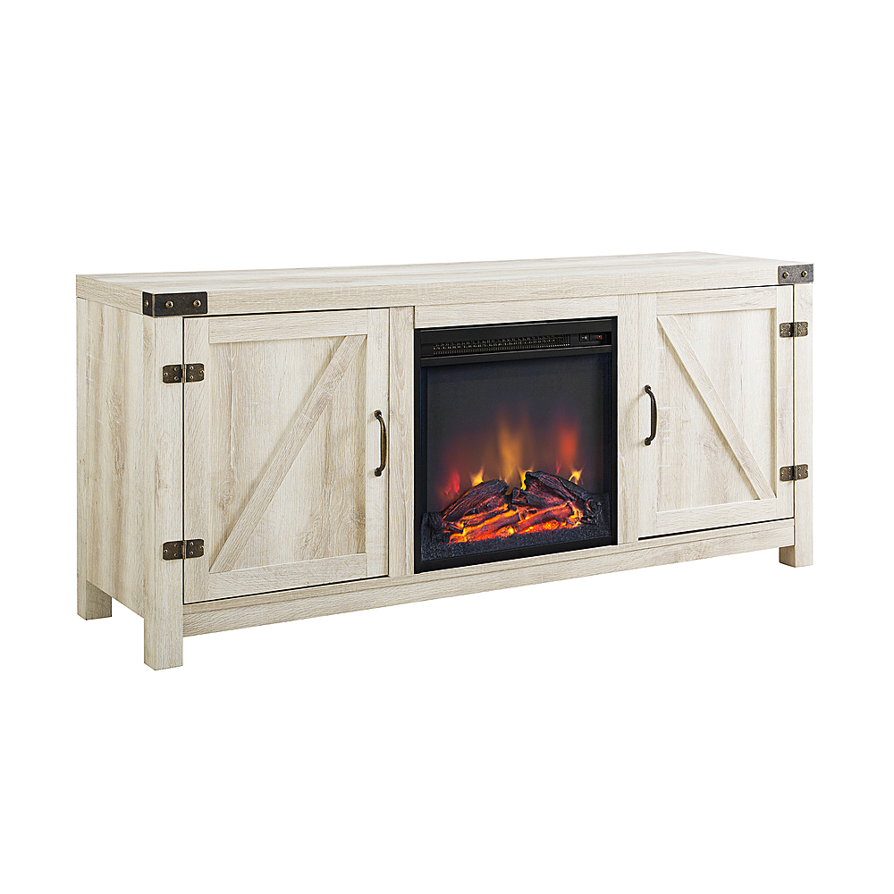 Angle View: Walker Edison - Rustic Modern Farmhouse Fireplace TV Stand for TVs up to 65" - White Oak