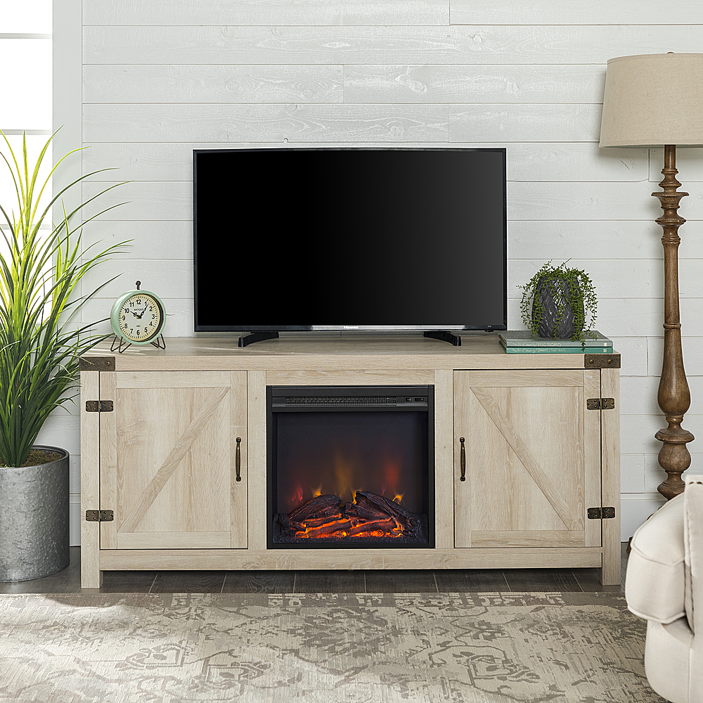 Left View: Walker Edison - Rustic Modern Farmhouse Fireplace TV Stand for TVs up to 65" - White Oak