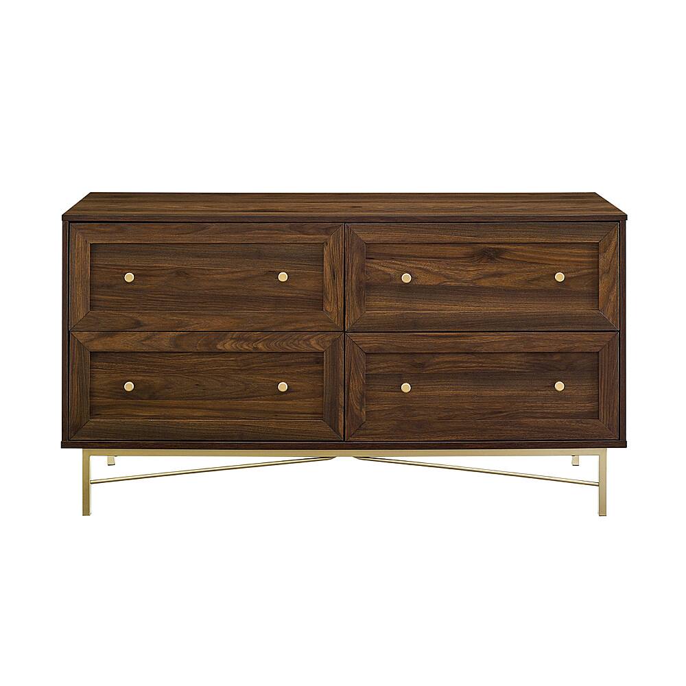 Walker Edison - 56” Contemporary 4 Drawer Gold Accent Dresser - Dark Walnut - Front_Zoom