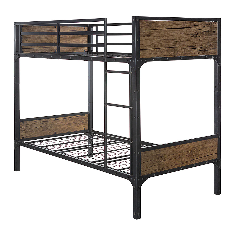 Angle View: Walker Edison - Rustic Industrial Twin over Twin Wood Bunk Bed - Black