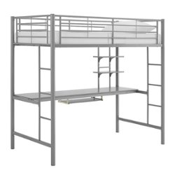 Walker Edison - Premium Metal Twin Loft Bed with Workstation - Silver - Front_Zoom