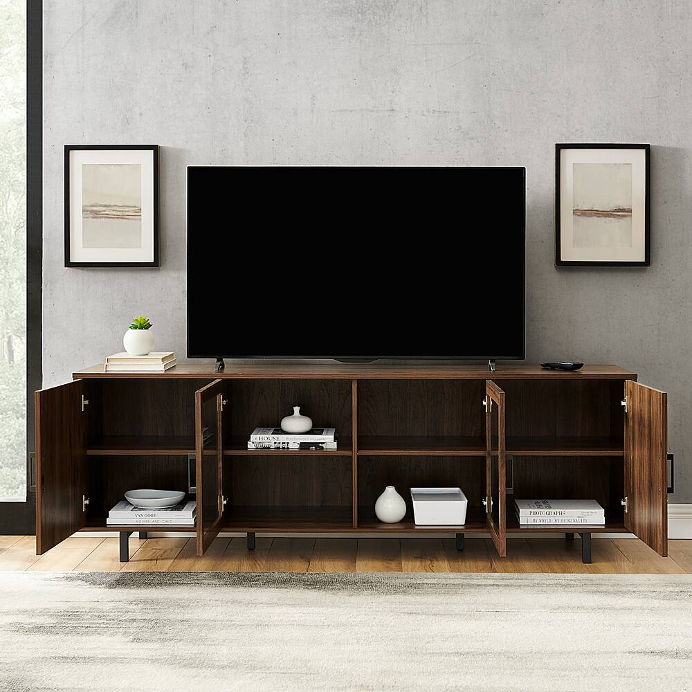 Walker Edison Modern Herringbone TV Stand for TVs up to 80” Dark Walnut