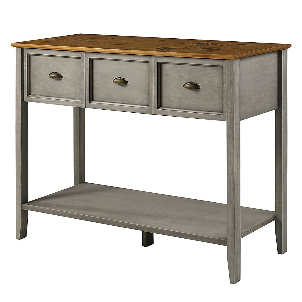 Angle View: Walker Edison - 52” Farmhouse 3 Drawer Buffet Table - Rustic Oak/Grey