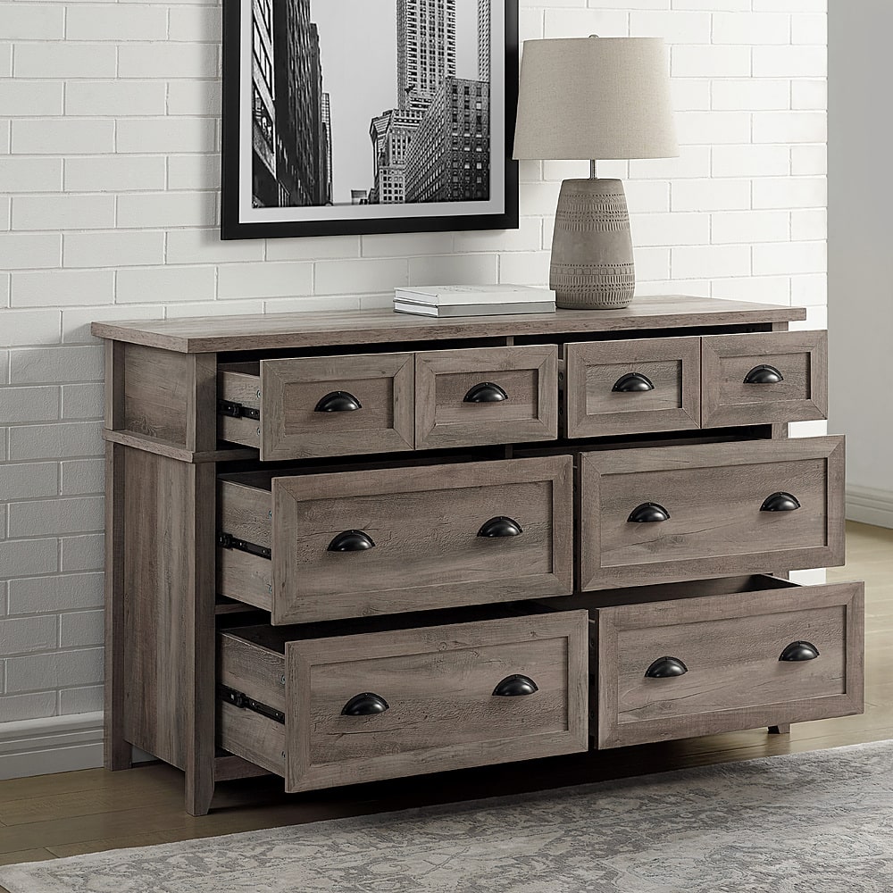 Best Buy: Walker Edison 52” Classic Framed 6 Drawer Dresser Grey Wash ...