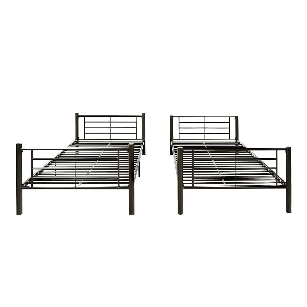 Left View: Walker Edison - Premium Metal Twin over Twin Bunk Bed - Black