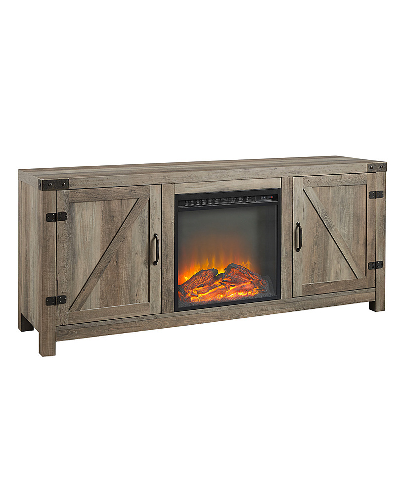 Angle View: Walker Edison - Modern Farmhouse Barndoor Fireplace TV Stand for Most TVs up to 65"-  Grey Wash - Grey Wash