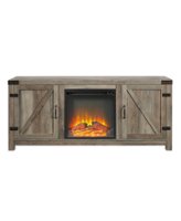 Walker Edison - Modern Farmhouse Barndoor Fireplace TV Stand for Most TVs up to 65"-  Grey Wash - Grey Wash - Front_Zoom