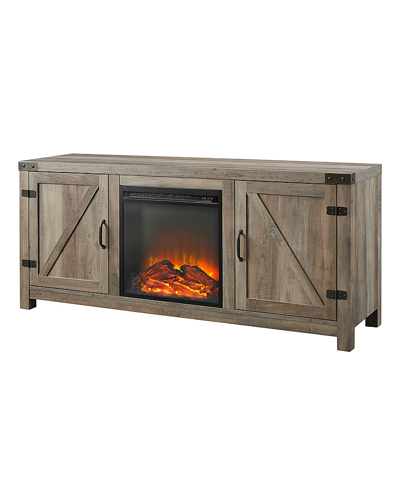 Left View: Walker Edison - Modern Farmhouse Barndoor Fireplace TV Stand for Most TVs up to 65"-  Grey Wash - Grey Wash