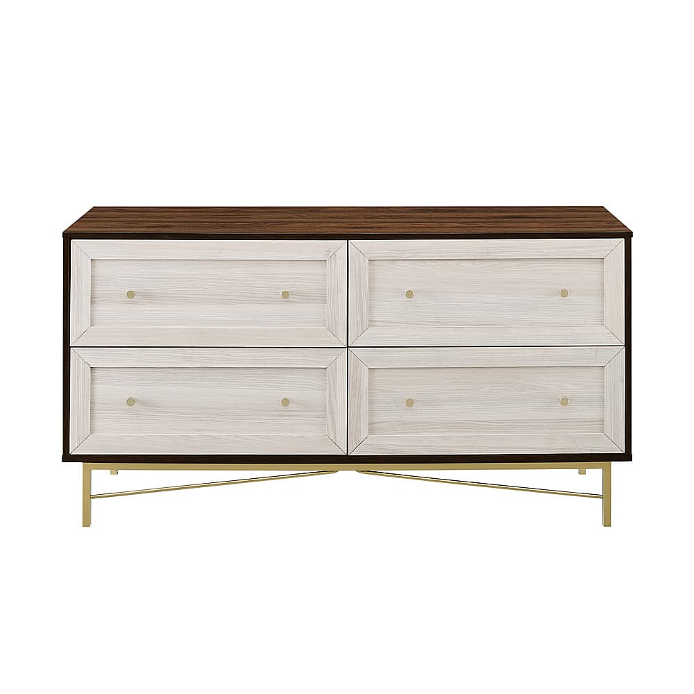 Walker Edison - 56” Contemporary 4 Drawer Gold Accent Dresser - Dark Walnut/White Poplar - Front_Zoom