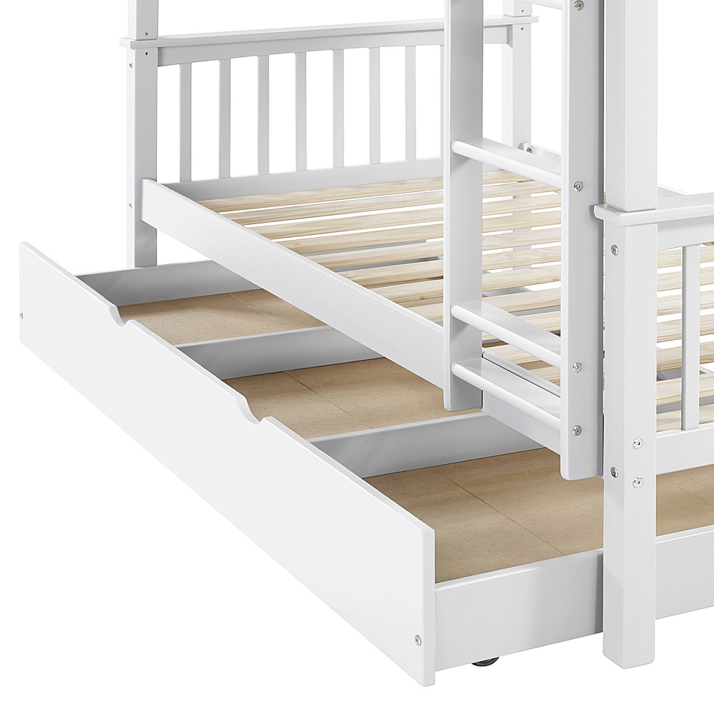 Angle View: Walker Edison - Solid Wood Twin Bunk Bed with Trundle Bed - White